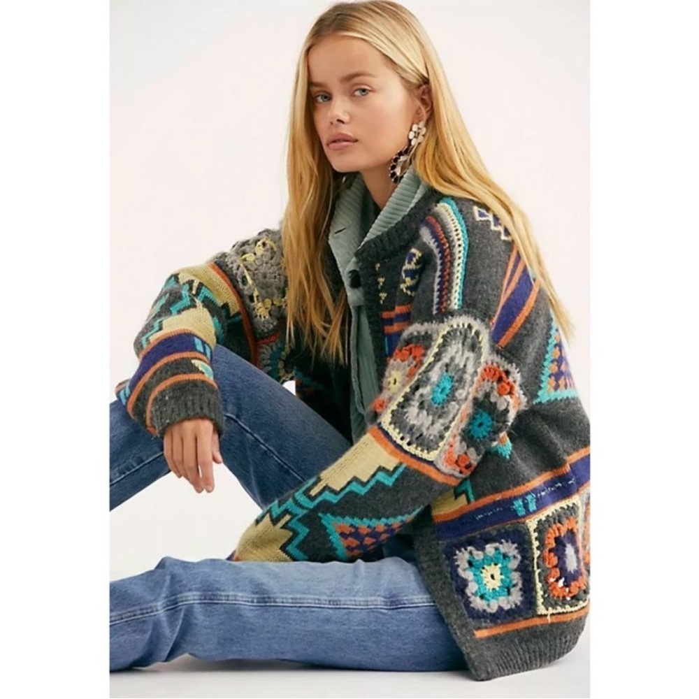 Free People Multicolor Striped Knit cardigan XS
